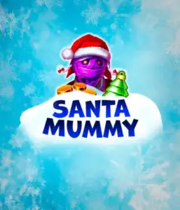  Discover the quirky "Santa Mummy" slot game by Belatra, featuring a mummified Santa decked out in festive holiday attire. This vibrant image portrays the mummy with a bright purple hue, wearing a Santa hat, against a backdrop of snowy blue and icy snowflakes. The game's title, "Santa Mummy," is boldly written in large, frost-like blue letters.