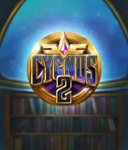 Explore the captivating artwork of ELK Studios' Cygnus 2 Slot, highlighting a luxurious golden emblem with a shining purple and gold design. Positioned against a mystical library setting, this graphic captures the theme of exploration and mystery. 